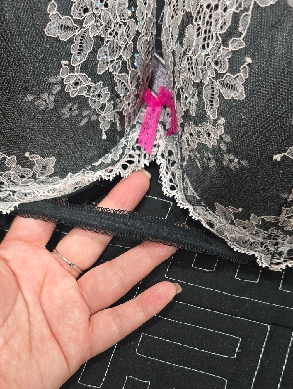 VS Lace Overlay Black Cream Dream Angel Push-Up Bra. Rhinestone Bling, 34DDD - Picture 11 of 11